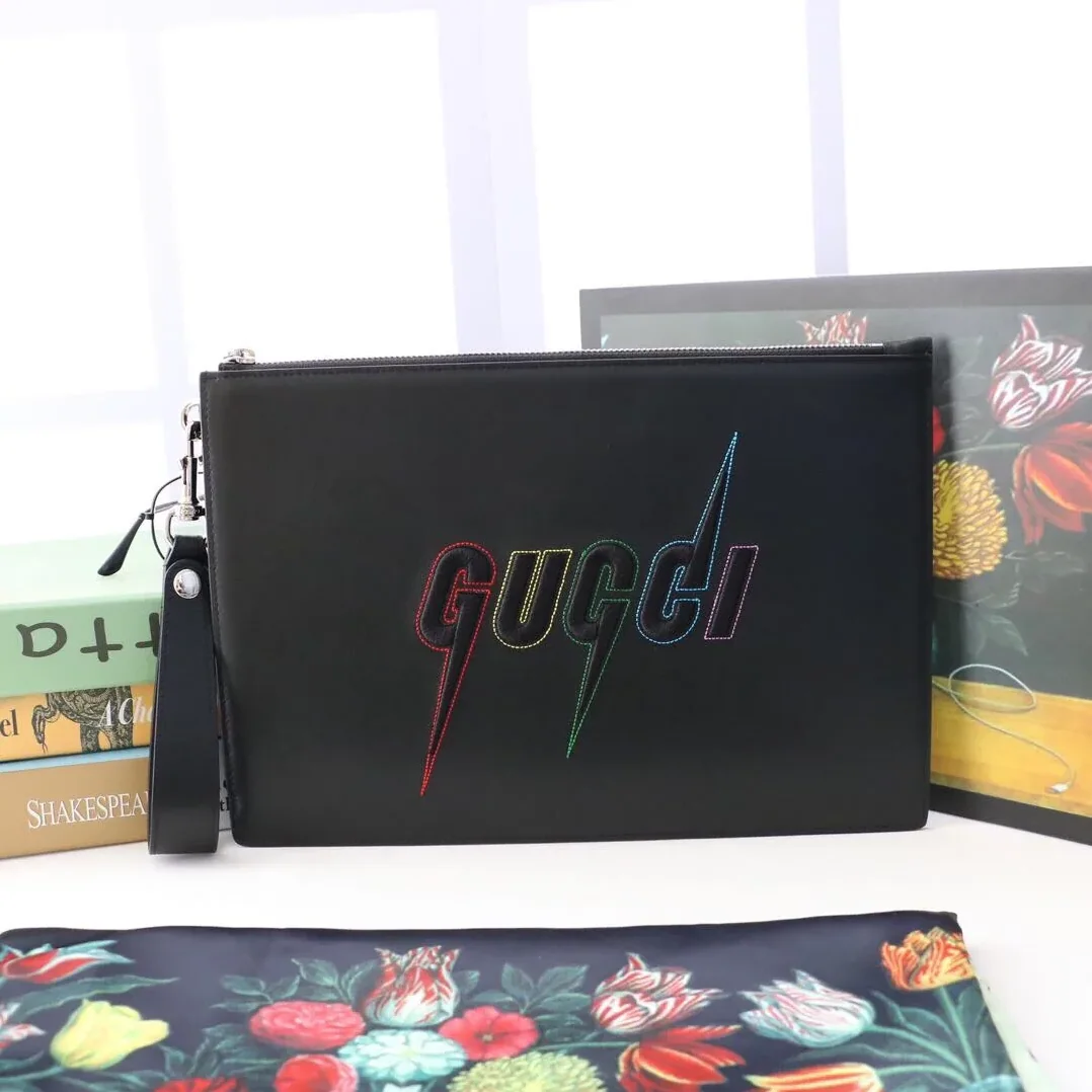 Gucci Pouch in Black With Blade Embroidery , Pouch / for Men
