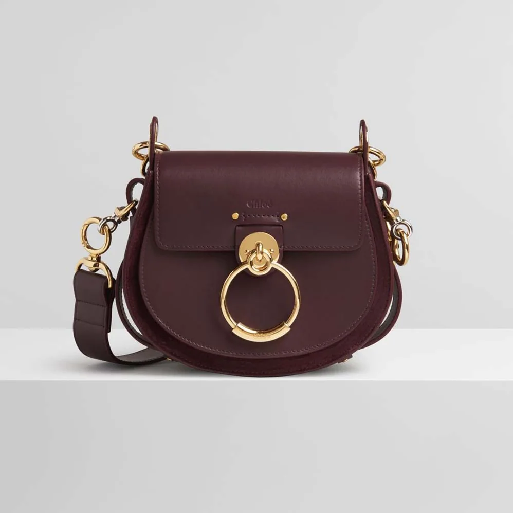 Chloe Small Tess Bag in Shiny & Suede Calfskin for Women in Maroon