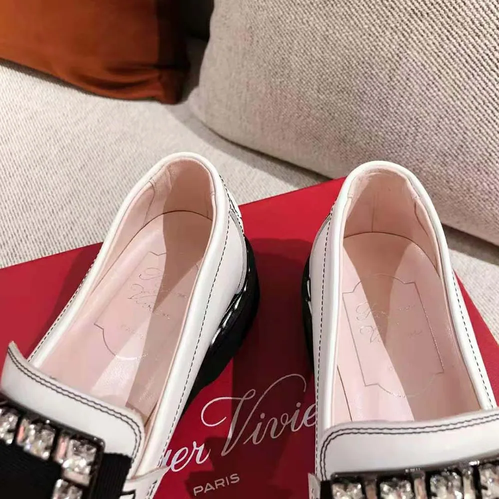 Roger Vivier Viv' Rangers Stitch Strass Buckle Loafers in Leather for Women Roger Vivier Viv' Rangers Stitch Strass Buckle Loafers in Leather for Women