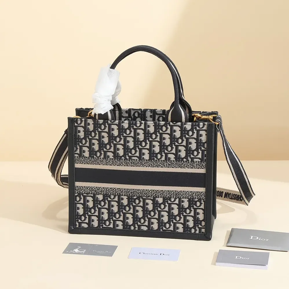 Dior Small Dior Book Tote Blue Dior Oblique Embroidery and Calfskin for Women