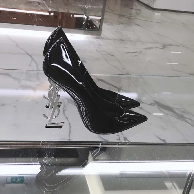 Saint Laurent YSL Opyum 110 Pump Black Patent Leather for Women in Silver Saint Laurent YSL Opyum 110 Pump Black Patent Leather for Women in Silver