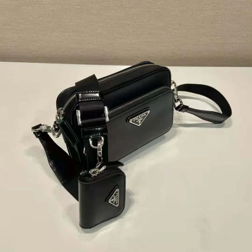 Prada Re-Nylon and Brushed Leather Shoulder Bag for Men in Black Prada Re-Nylon and Brushed Leather Shoulder Bag for Men in Black