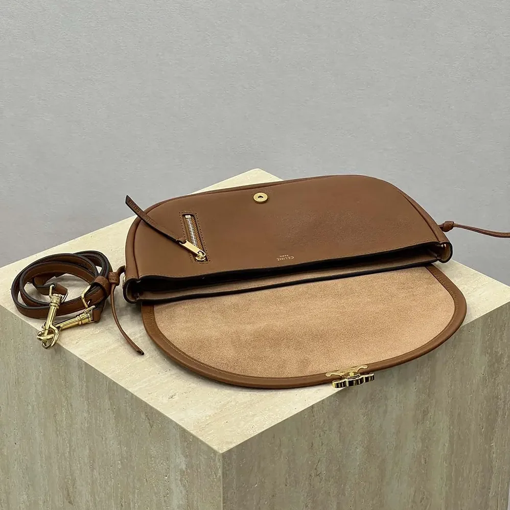 Celine Little Halfmoon Soft Triomphe in Supple Shiny Lambskin for Women in Brown Celine Little Halfmoon Soft Triomphe in Supple Shiny Lambskin for Women in Brown