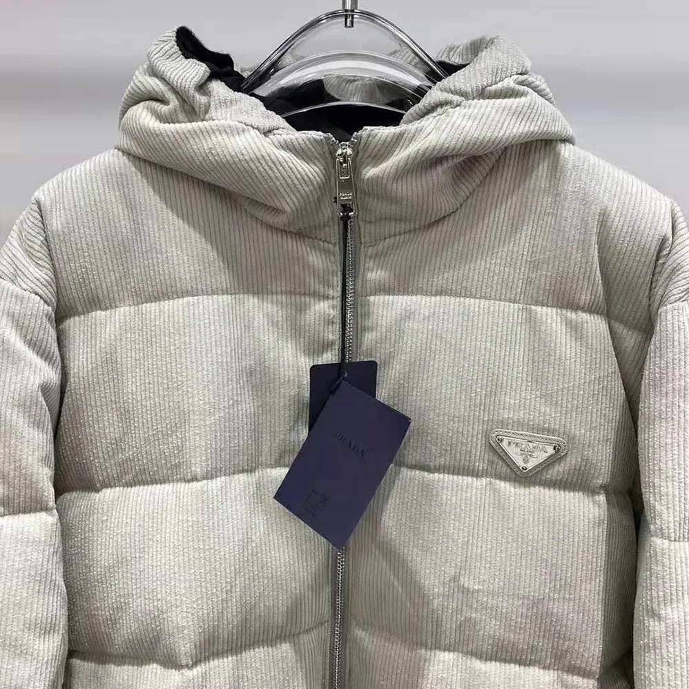 Prada Cropped Corduroy Down Jacket for Men in White Prada Cropped Corduroy Down Jacket for Men in White