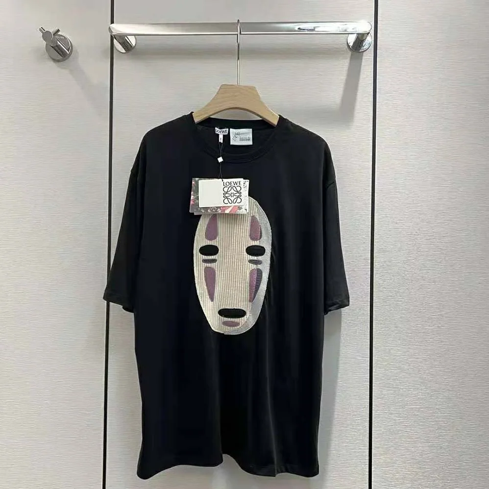 Loewe Kaonashi Embroidered T-shirt in Cotton for Men in Black Loewe Kaonashi Embroidered T-shirt in Cotton for Men in Black