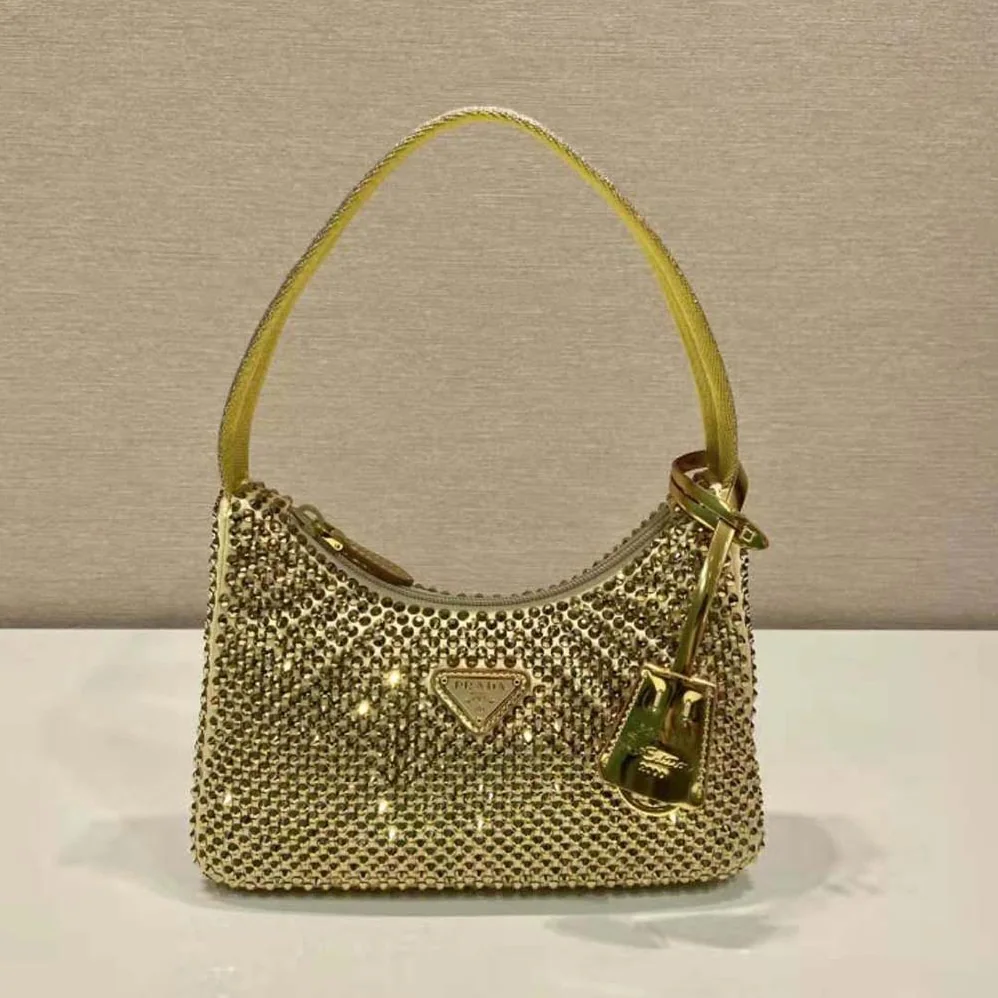 Prada Satin Mini-Bag with Crystals for Women in Gold Prada Satin Mini-Bag with Crystals for Women in Gold