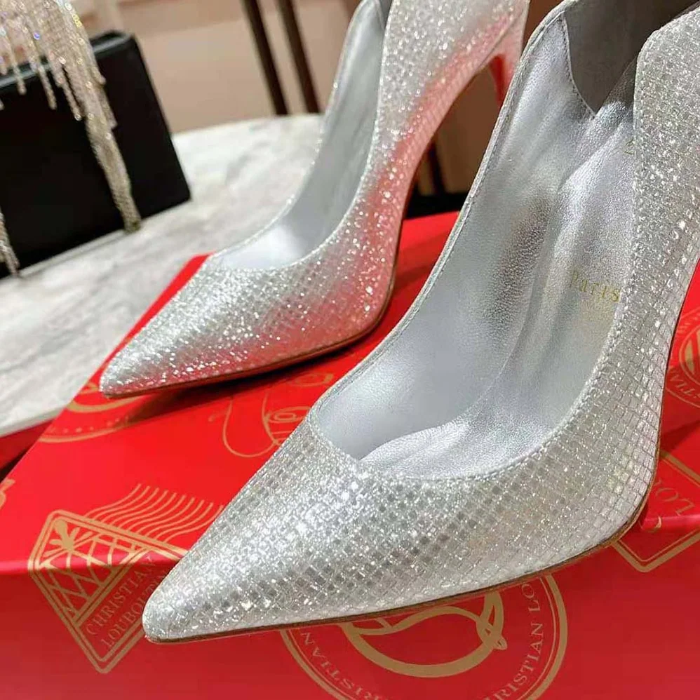 Christian Louboutin Hot Chick 100 mm Heel Height for Women in Silver Christian Louboutin Hot Chick 100 mm Heel Height for Women in Silver