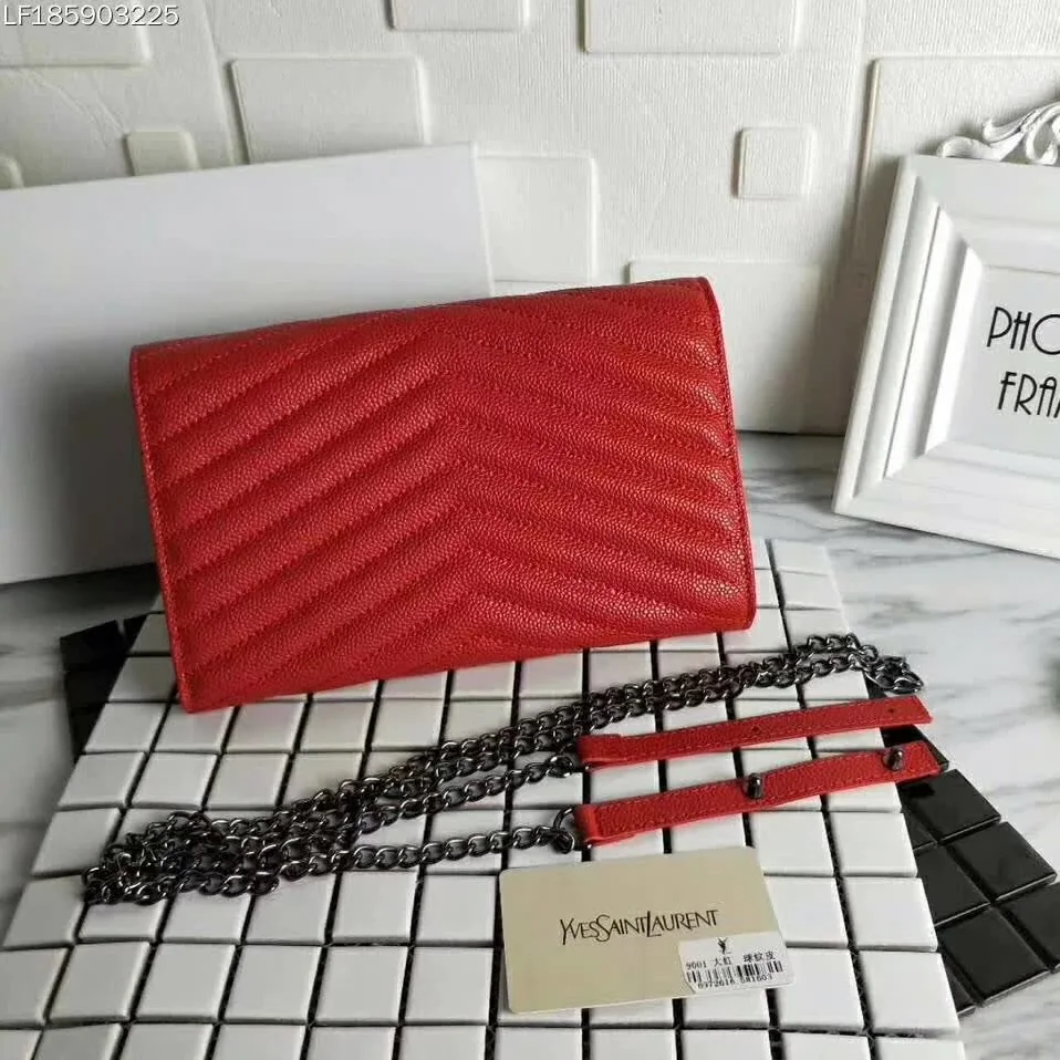 Saint Laurent YSL Medium Monogram Envelope Chain Wallet Silver Hardware Saint Laurent YSL Medium Monogram Envelope Chain Wallet Silver Hardware