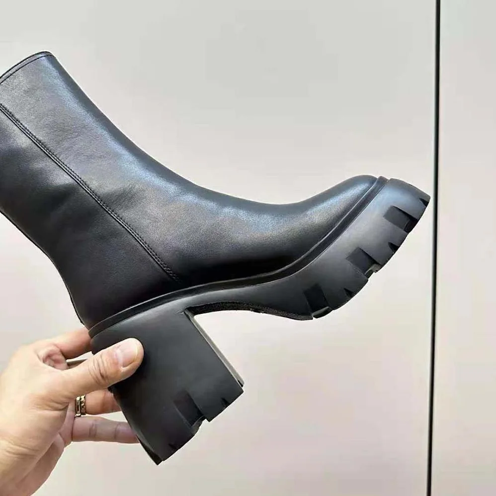 Miu Miu Leather Booties in EVA Sole with Logo for Women in Black Miu Miu Leather Booties in EVA Sole with Logo for Women in Black