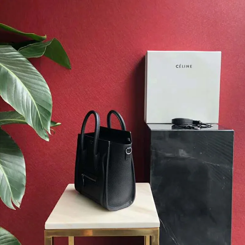 Celine Nano Luggage Bag in Drummed Calfskin for Women in Black