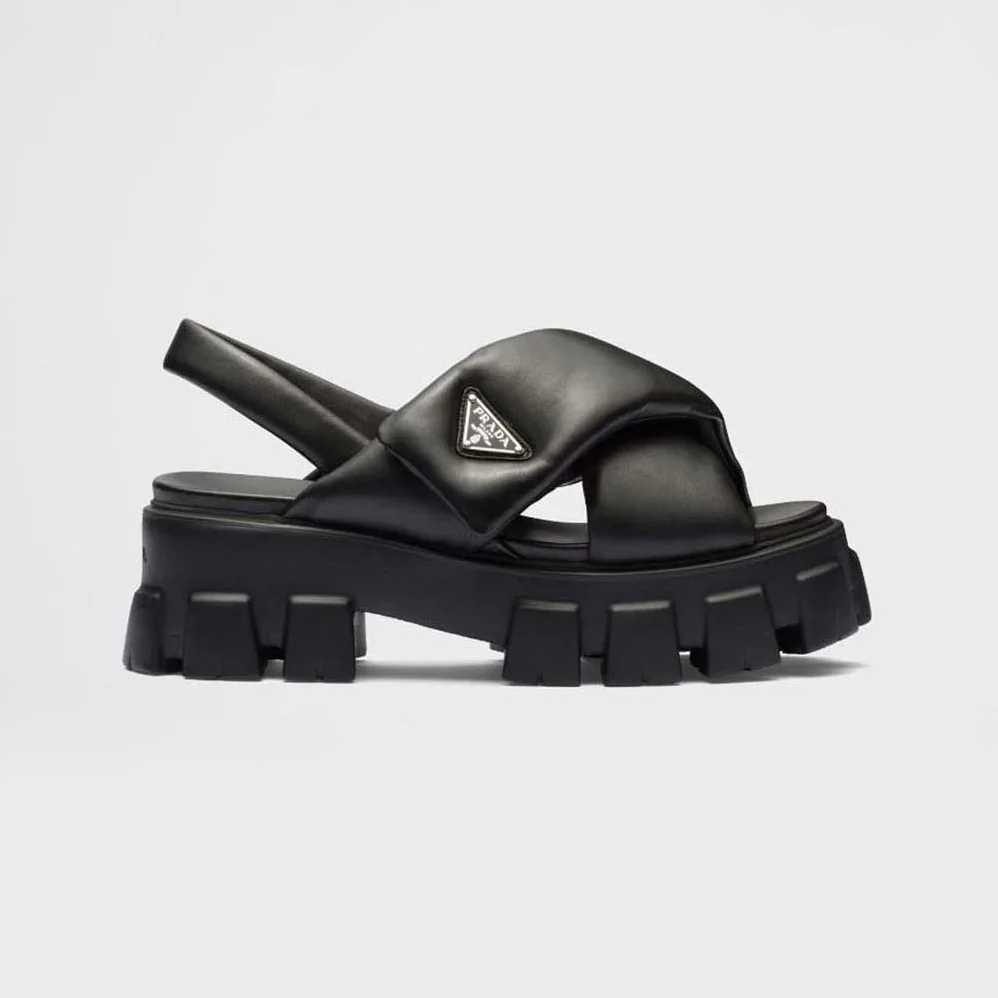 Prada Monolith Padded Nappa Leather Sandals for Women in Black