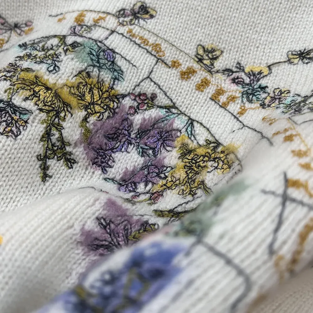 Dior Embroidered Sweater White Cashmere Knit with Multicolor Dior Astral Flowers Motif for Women