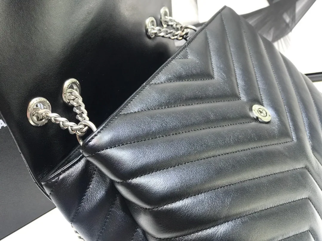 Saint Laurent Loulou Small Chain Bag In Matelassé Y Black in YSL