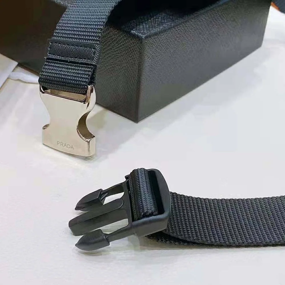Prada Woven Nylon Belt with Enameled Metal Triangle Logo for Women
