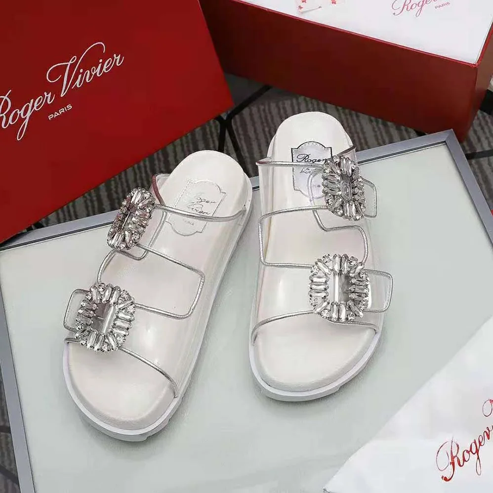 Roger Vivier Slidy Viv' Strass Buckle Mules in PVC for Women Roger Vivier Slidy Viv' Strass Buckle Mules in PVC for Women