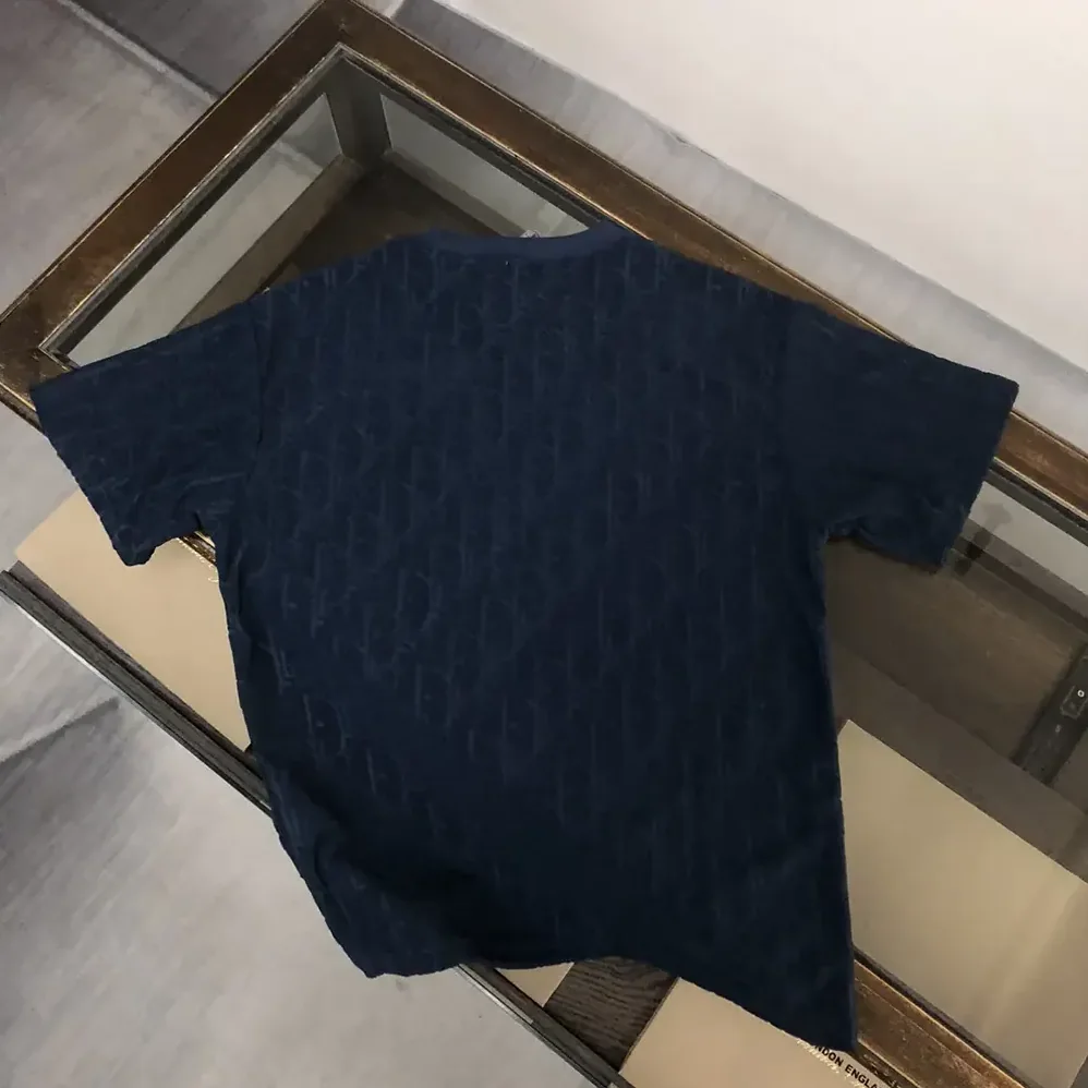 Dior Oblique Relaxed-Fit T-Shirt Navy Blue Terry Cotton Jacquard for Men