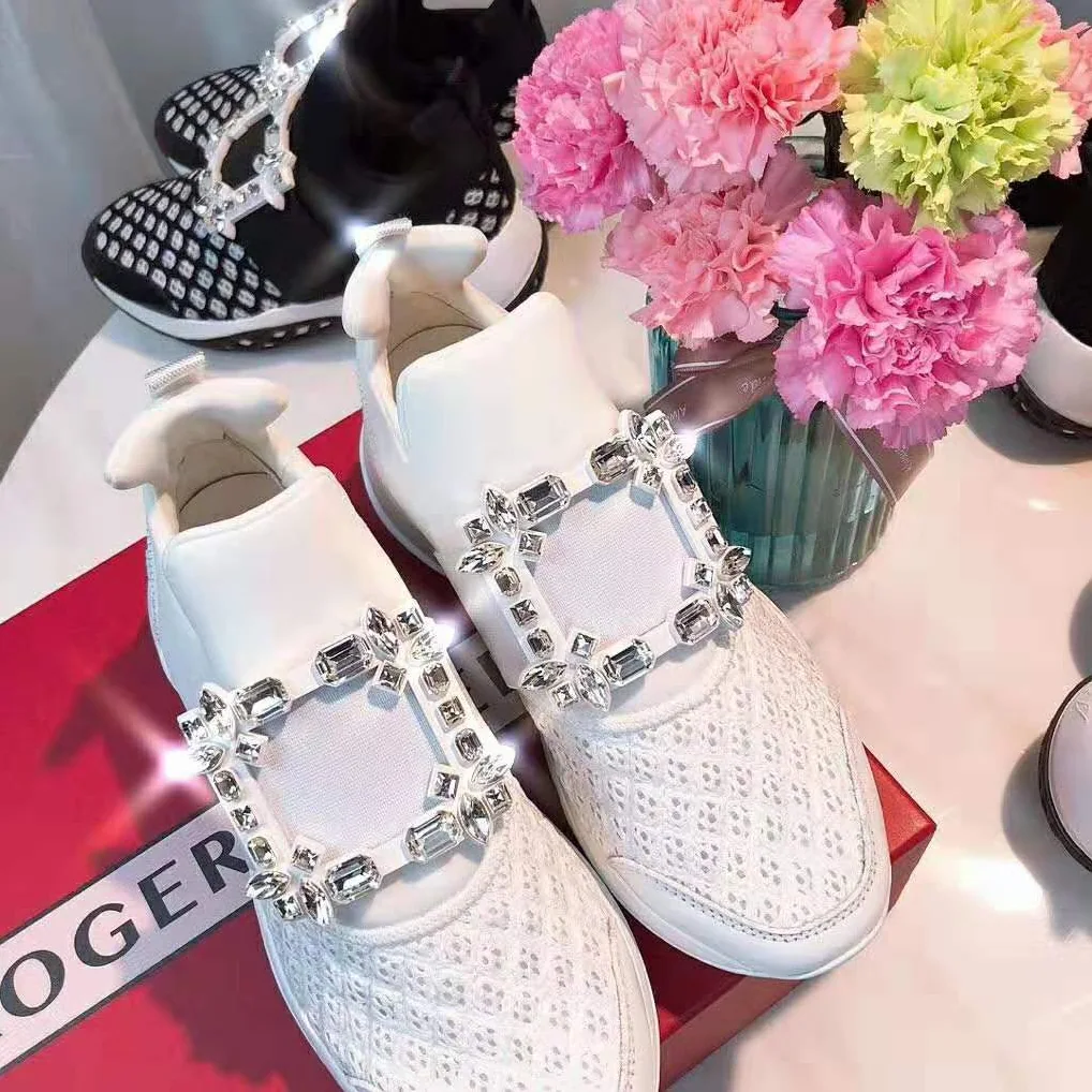 Roger Vivier Viv' Run Strass Buckle Sneakers for Women in White Roger Vivier Viv' Run Strass Buckle Sneakers for Women in White