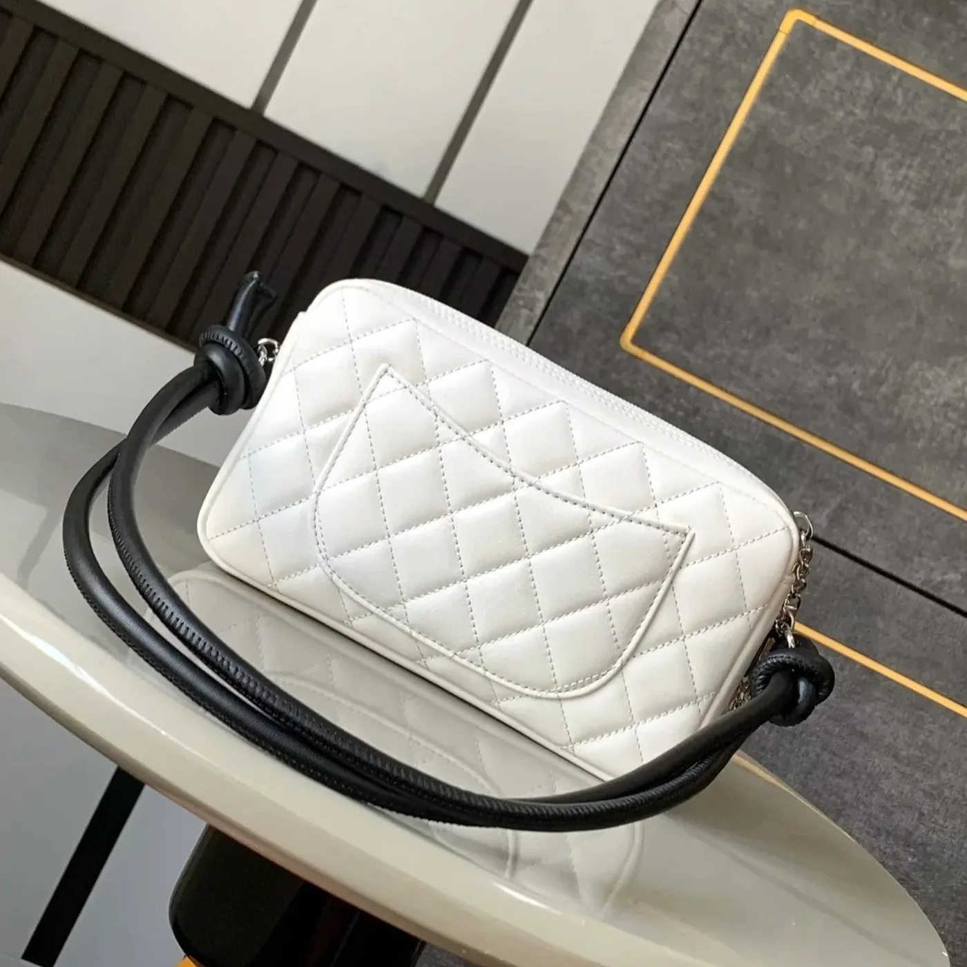 Chanel Cambon Pochette Shoulder Bag in White Silver Hardware Chanel Cambon Pochette Shoulder Bag in White Silver Hardware