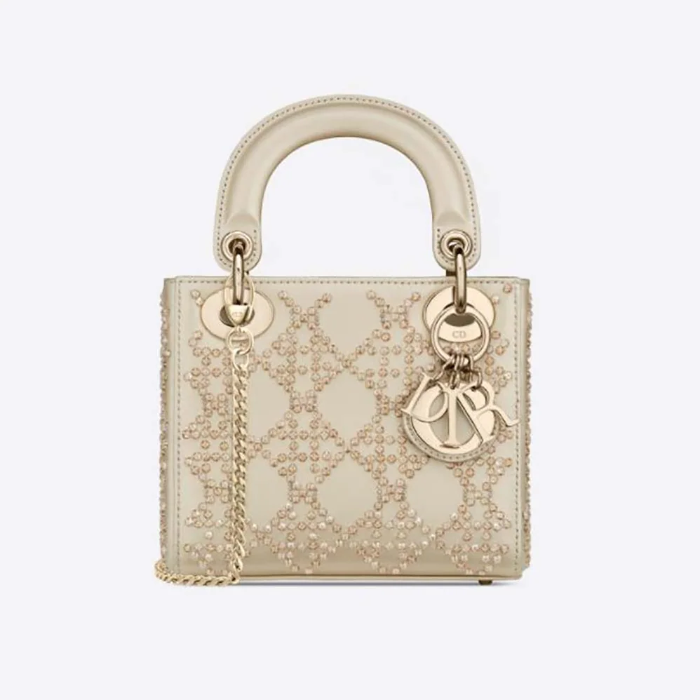 Dior Mini Lady Dior Bag Metallic Cannage Calfskin with Platinum Beaded Embroidery for Women