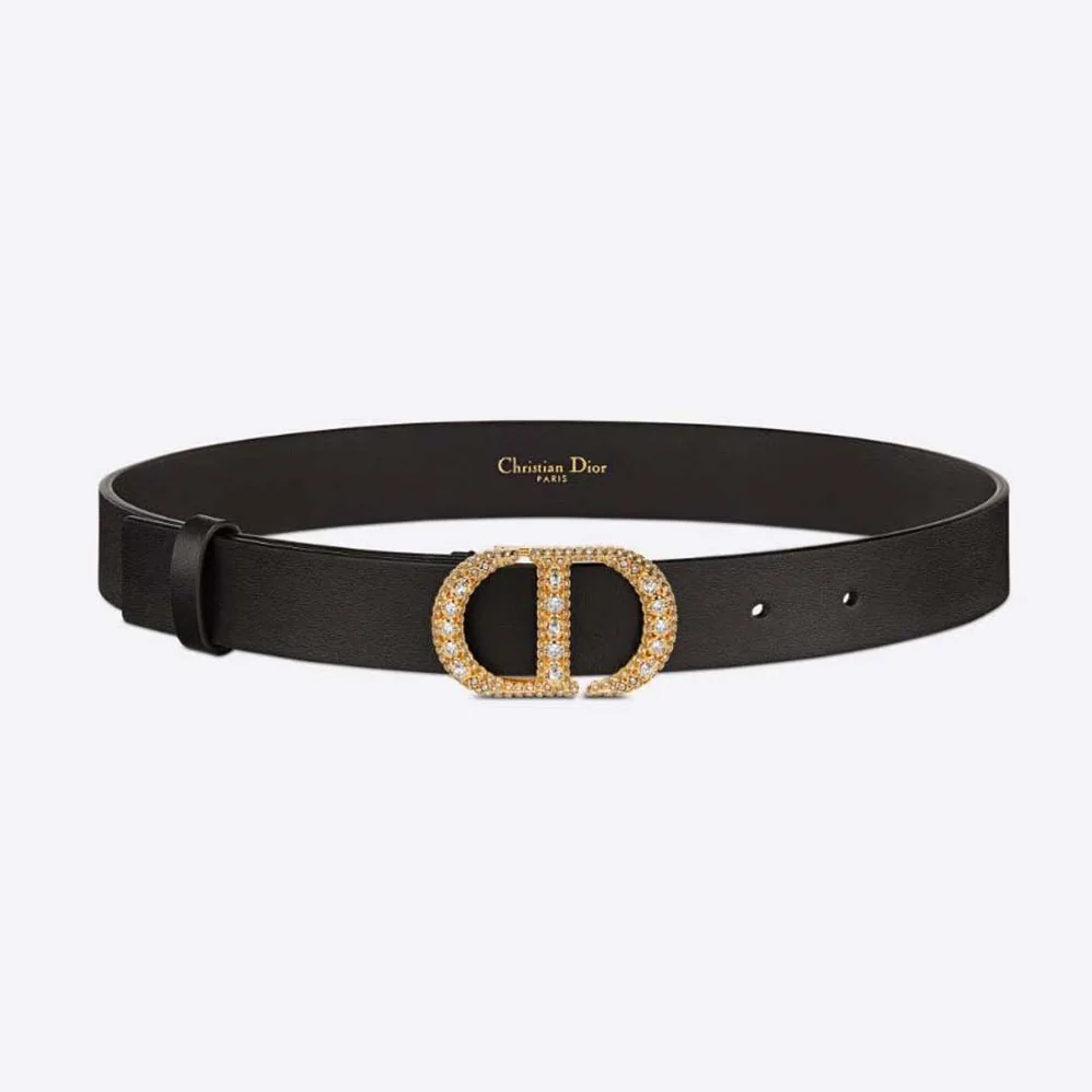 Dior 30 Montaigne Crystals Belt Black Smooth Calfskin and Silver-Tone Crystals 27 MM for Women Dior 30 Montaigne Crystals Belt Black Smooth Calfskin and Silver-Tone Crystals 27 MM for Women