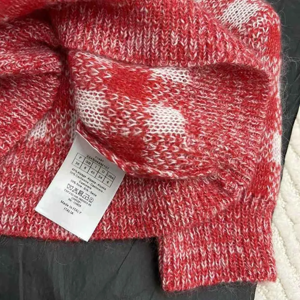 Dior Short-Sleeved Sweater Red D for Women in Little Vichy Alpaca Dior Short-Sleeved Sweater Red D for Women in Little Vichy Alpaca