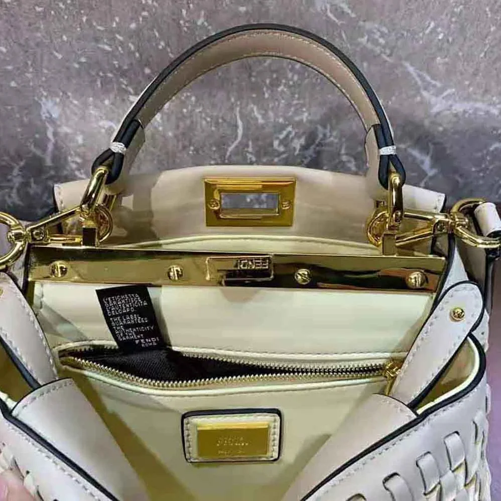 Fendi Peekaboo Mini Beige Braided Leather Bag for Women Fendi Peekaboo Mini Beige Braided Leather Bag for Women