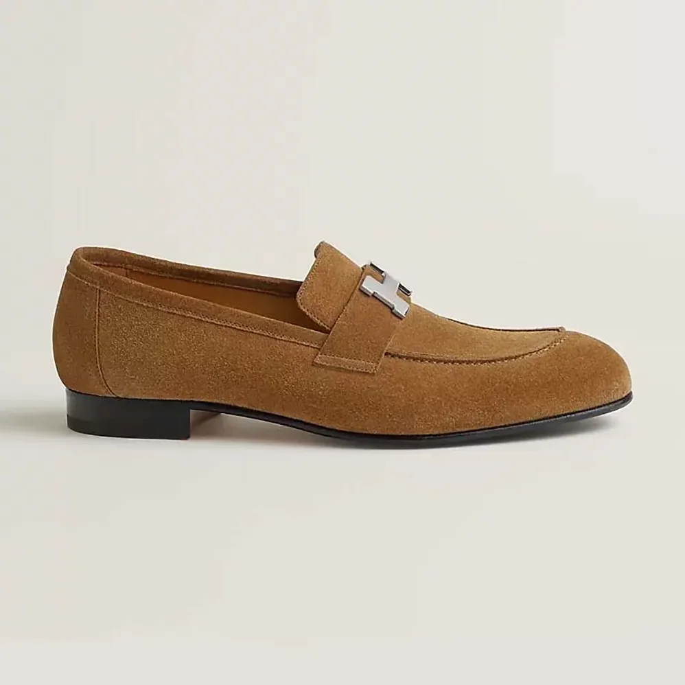 Hermes Paris Loafer in Suede Calfskin with Signature Paris Buckle for Men in Brown Hermes Paris Loafer in Suede Calfskin with Signature Paris Buckle for Men in Brown