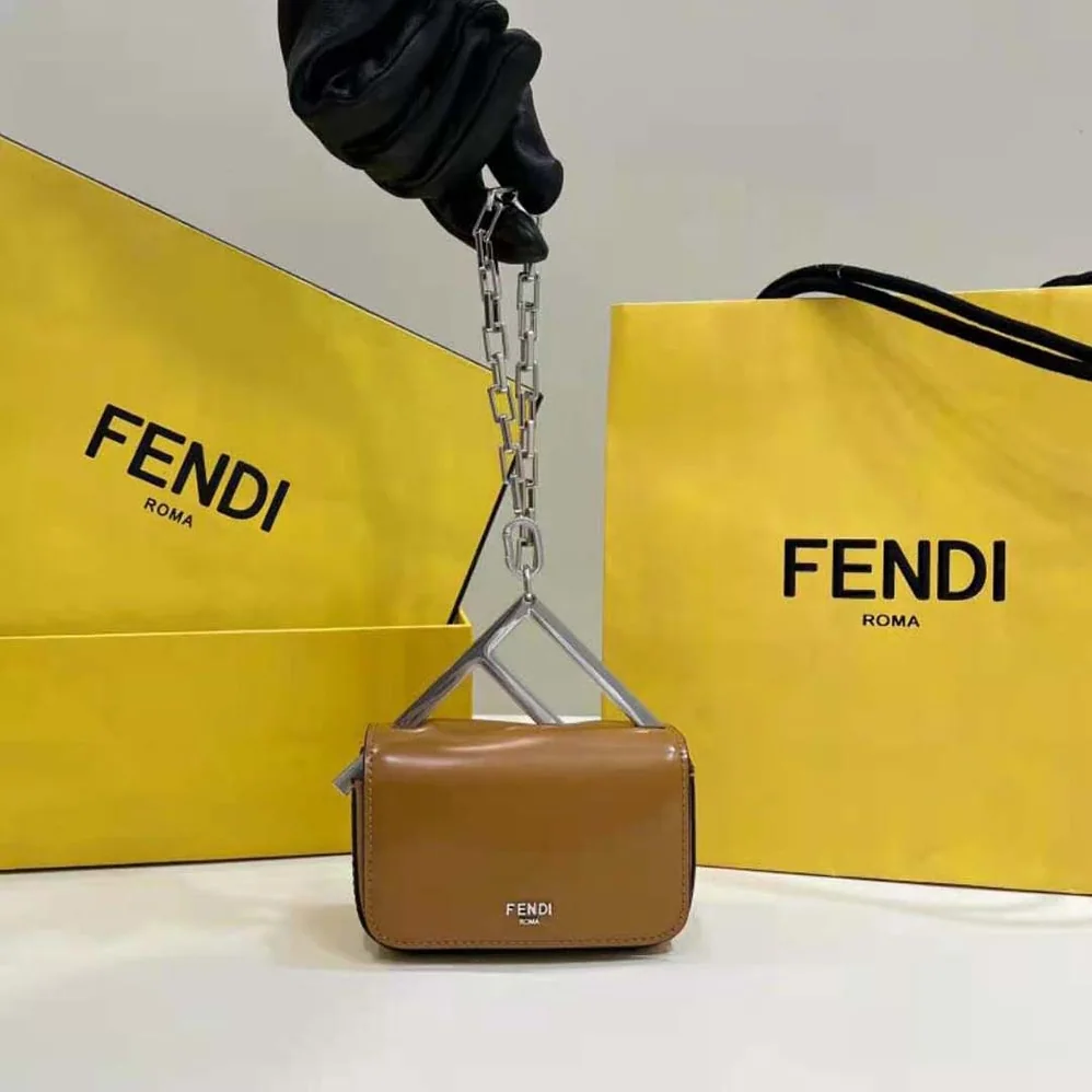 Fendi Nano Bag F Brown Leather Mini for Women in Bag Fendi Nano Bag F Brown Leather Mini for Women in Bag