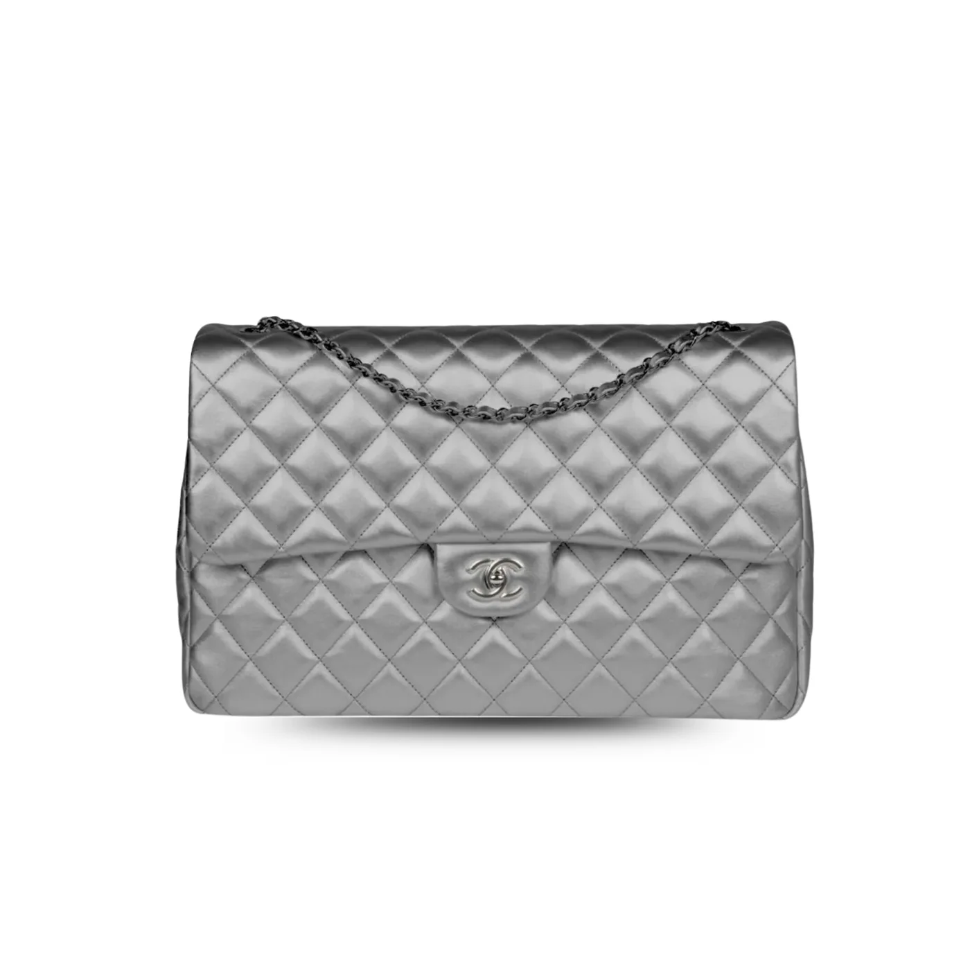 Chanel Classic Maxi Jumbo XL Crossbody Bag in Grey Silver Hardware