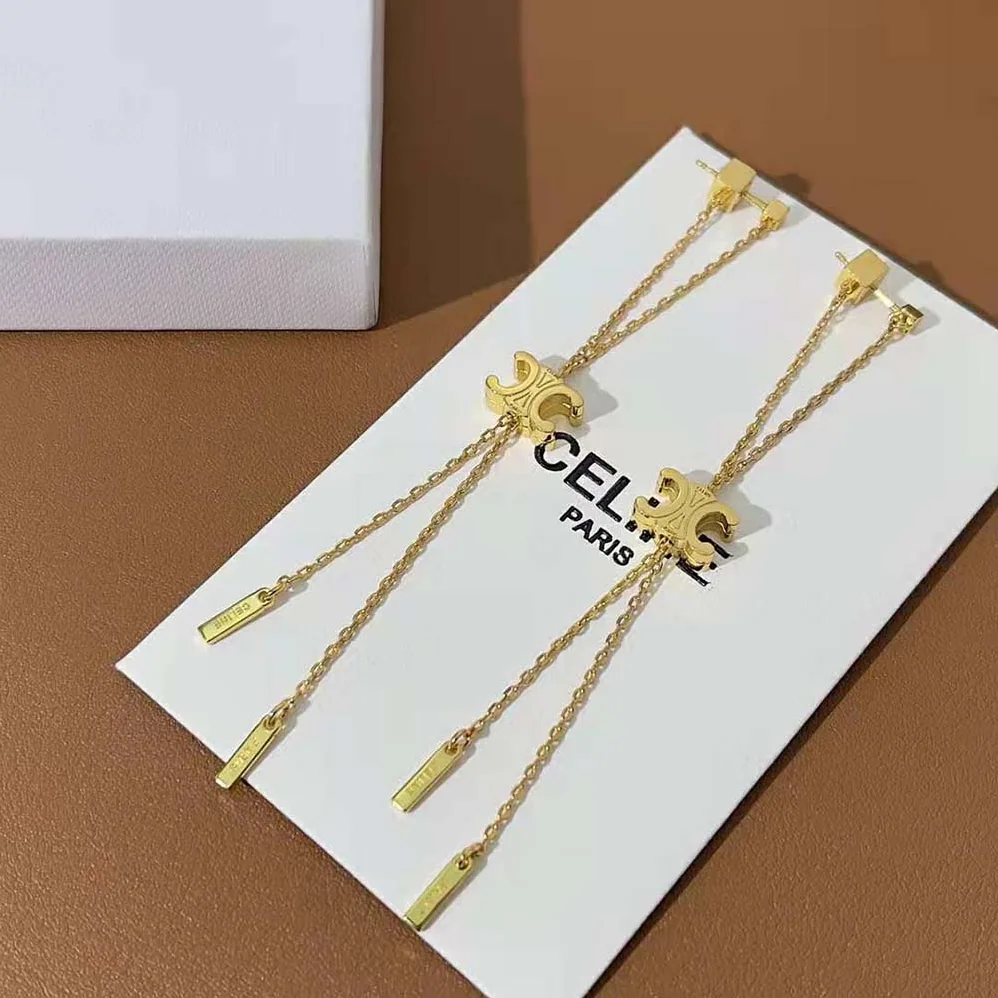 Celine Triomphe Sliding Earrings in Brass with Gold Finish for Women