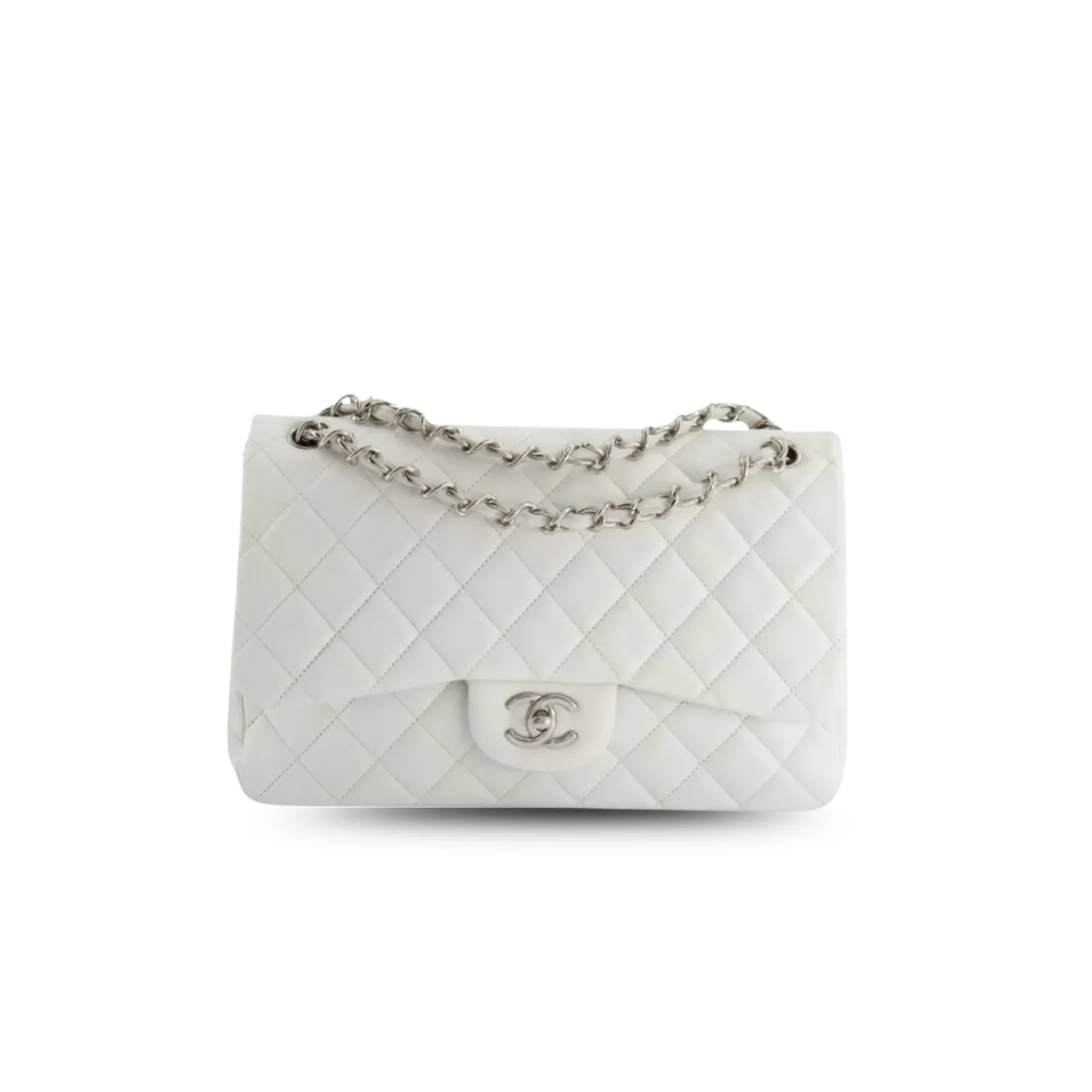 Chanel Classic Double Flap Bag Medium Crossbody in White Silver Hardware