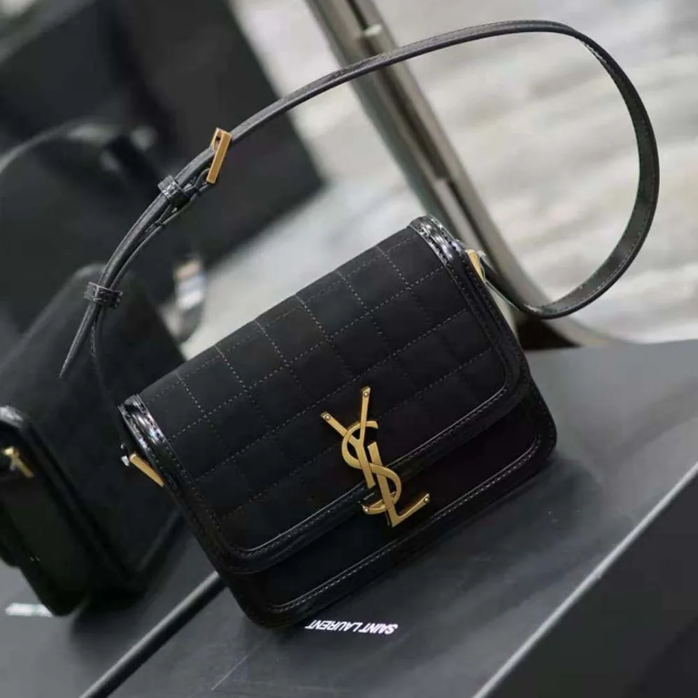 Saint Laurent YSL Solferino Small Satchel in Quilted Nubuck Suede for Women in Black