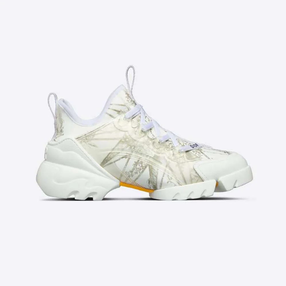 Dior D-Connect Sneaker White and Gold-Tone Technical Fabric with Rêve D'Infini Print for Women