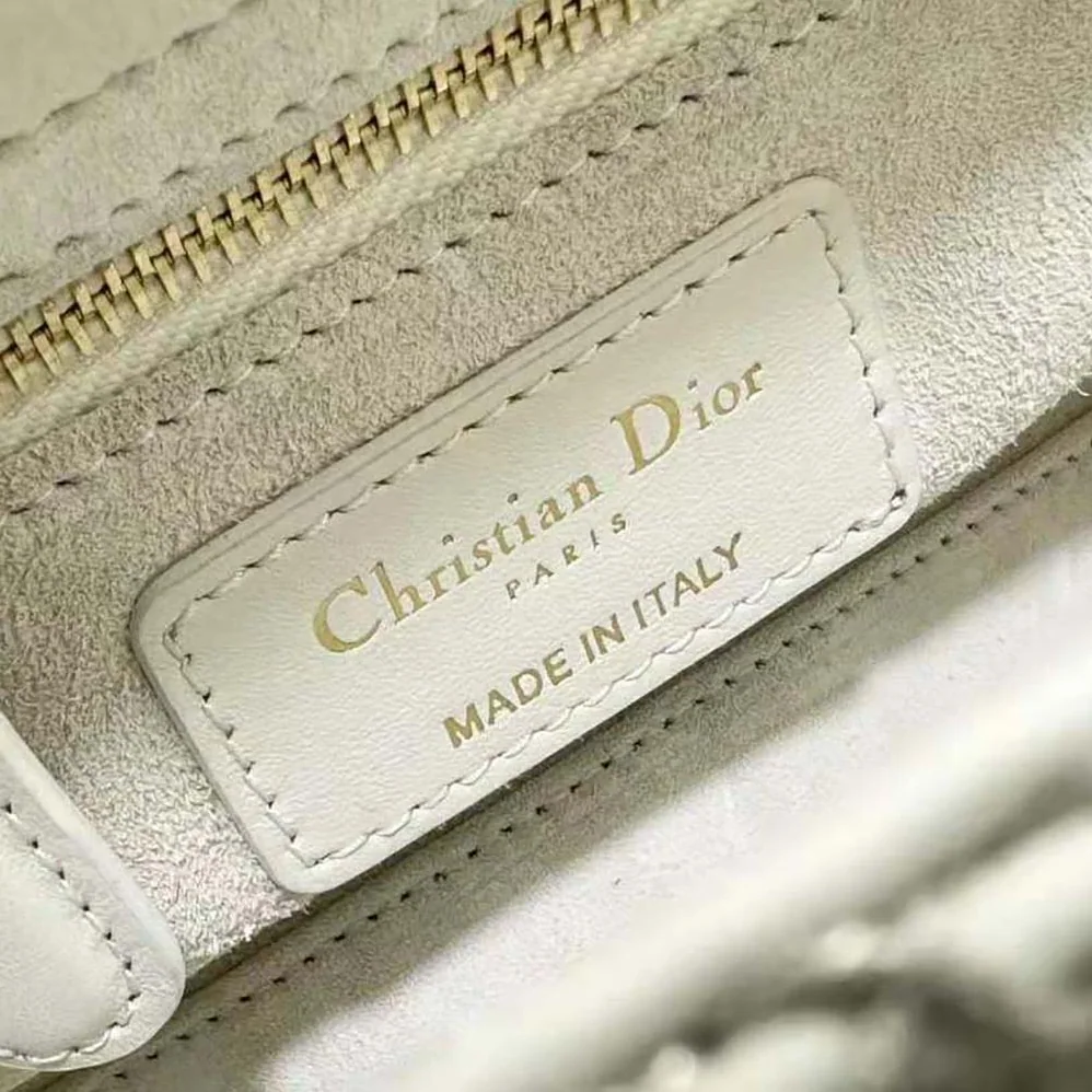 Dior Mini Lady Dior Bag Latte Calfskin Embroidered Entirely with White Resin Pearls for Women