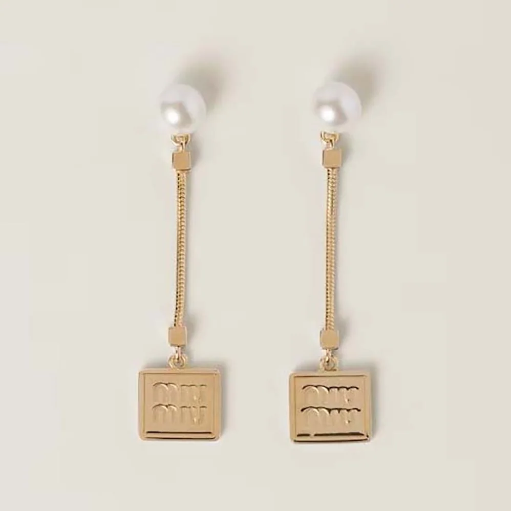 Miu Miu Metal Earrings with Artificial Pearls for Women Miu Miu Metal Earrings with Artificial Pearls for Women