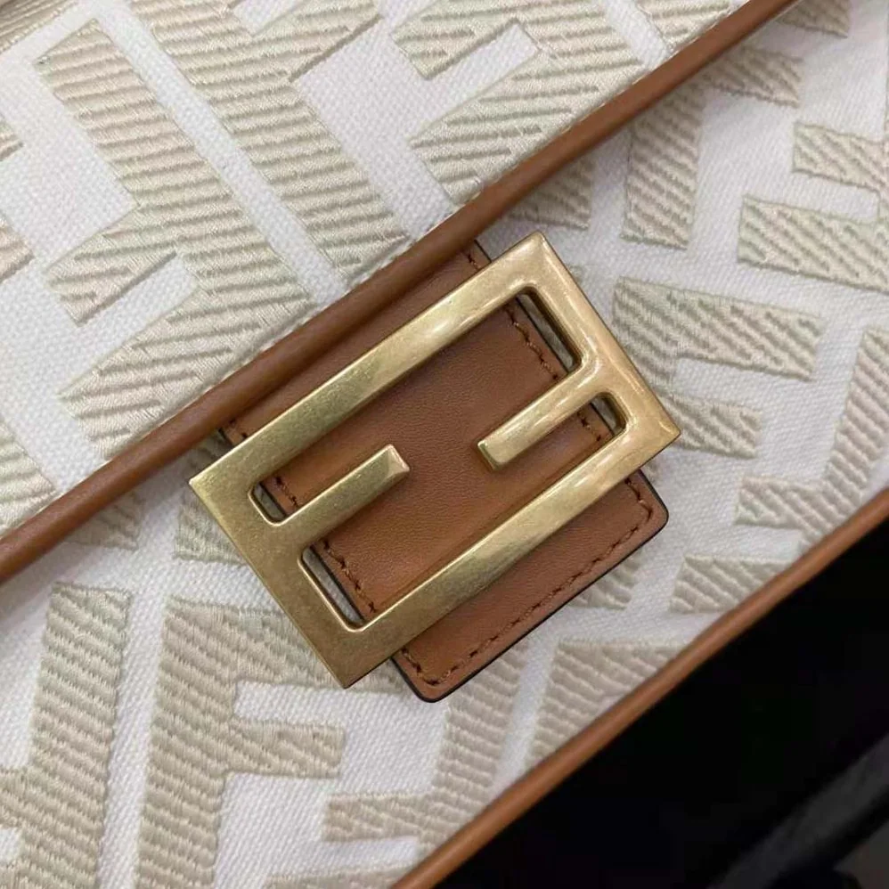 Fendi Baguette White Canvas FF Bag for Women Fendi Baguette White Canvas FF Bag for Women