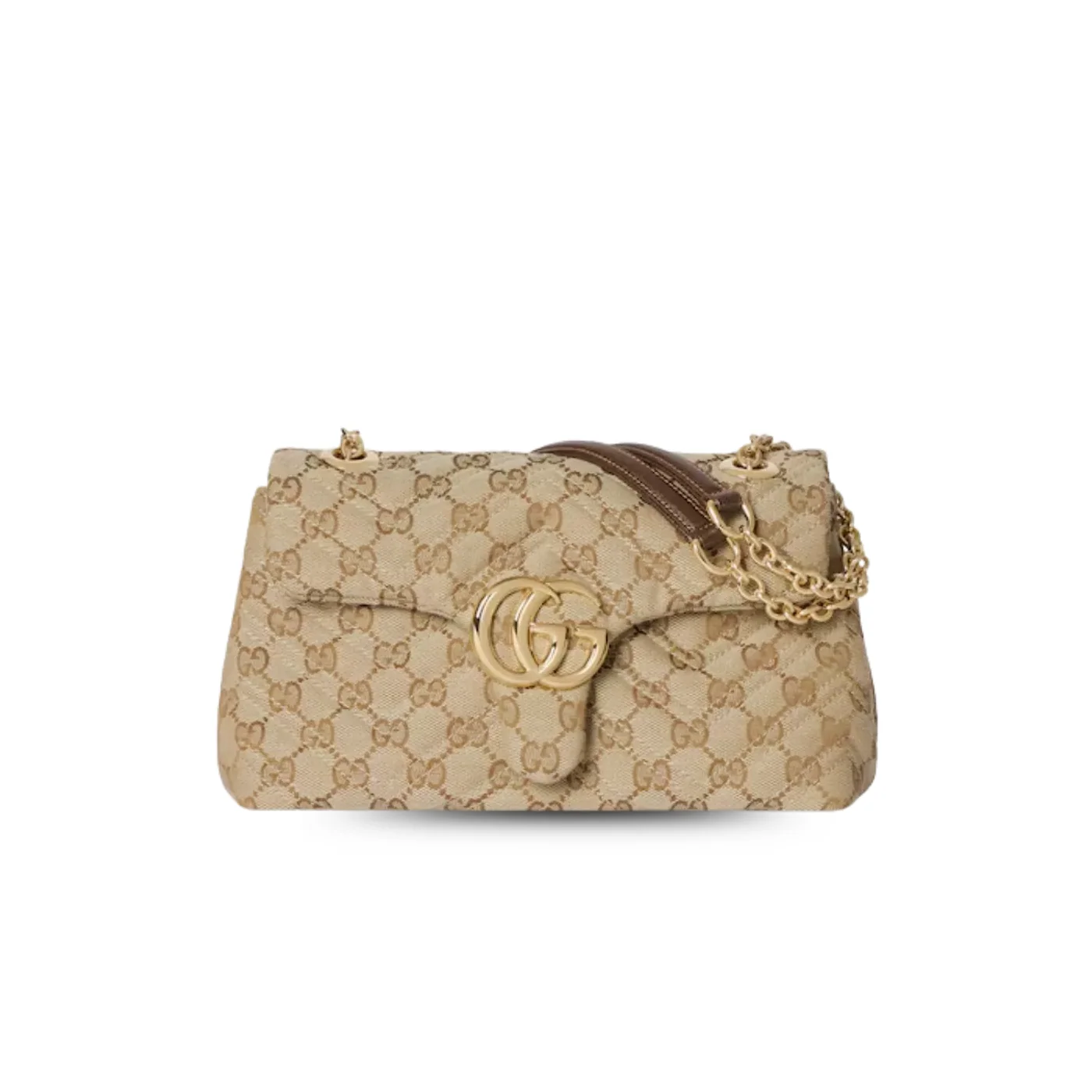 Gucci Marmont Small Shoulder Bag / Sand/ Dark Brown Gold Hardware