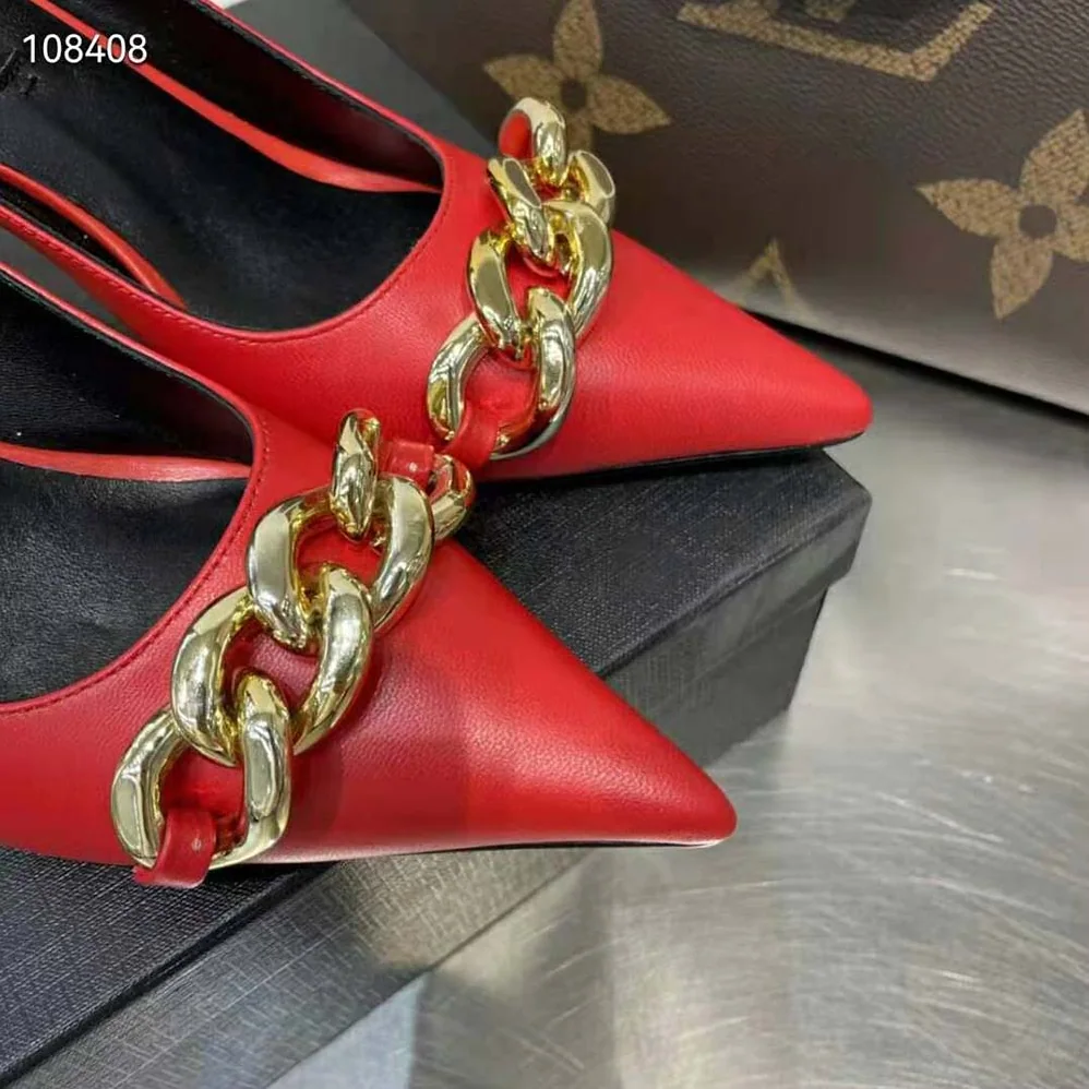 Versace Medusa Chain Nappa Leather Mules for Women in Red