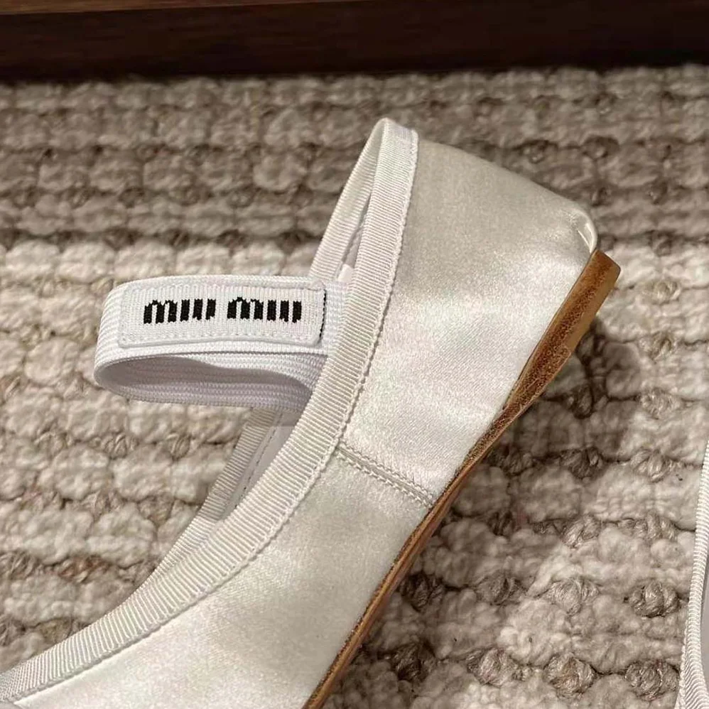 Miu Miu Satin Ballerinas with Knit Logo Label for Women in White