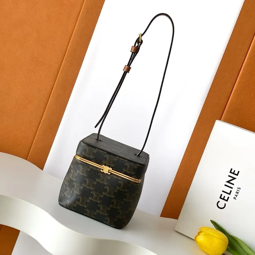 Celine Small Triomphe Frame In Triomphe Canvas And Natural Calfskin for Women