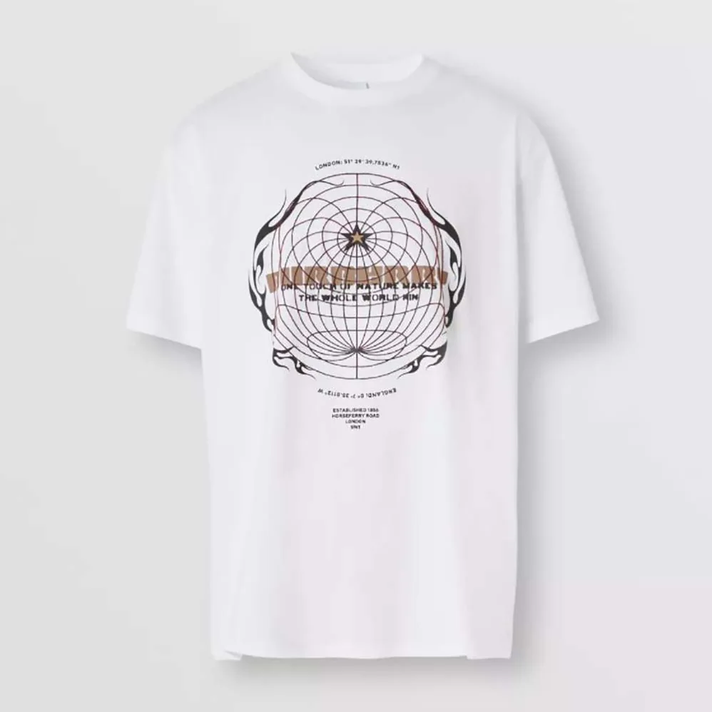 Burberry Globe Graphic Print Cotton Oversized T-shirt for Men in White Burberry Globe Graphic Print Cotton Oversized T-shirt for Men in White
