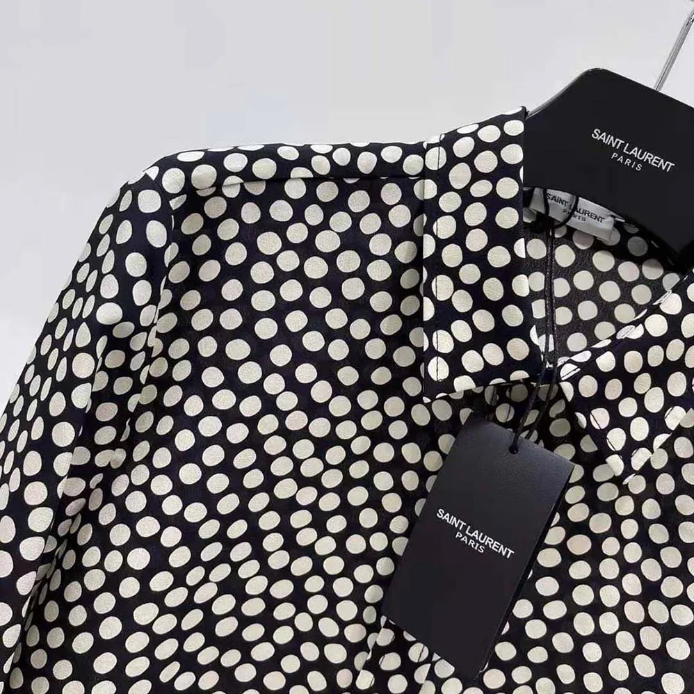 Saint Laurent YSL Classic Shirt in Dotted Silk for Women in Black