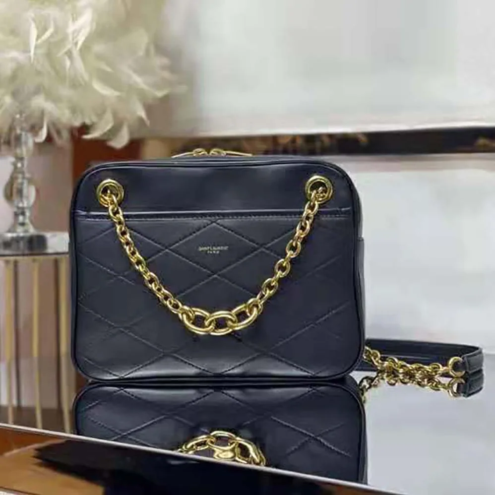 Saint Laurent YSL Le Maillon Small Chain Bag in Quilted Lambskin for Women in Black