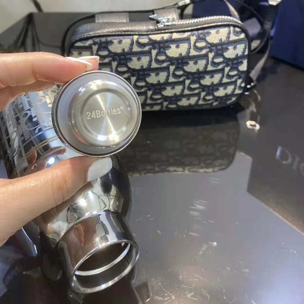Dior Aqua Bottle with Shoulder Strap Off-White Grained Calfskin and Dior Oblique Stainless Steel for Unisex