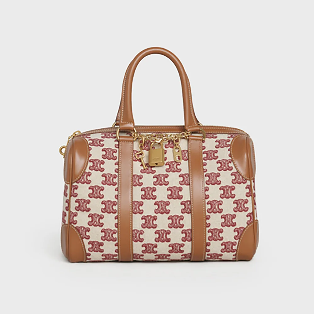 Celine Small Boston Bag in Textile With Triomphe Embroidery for Women