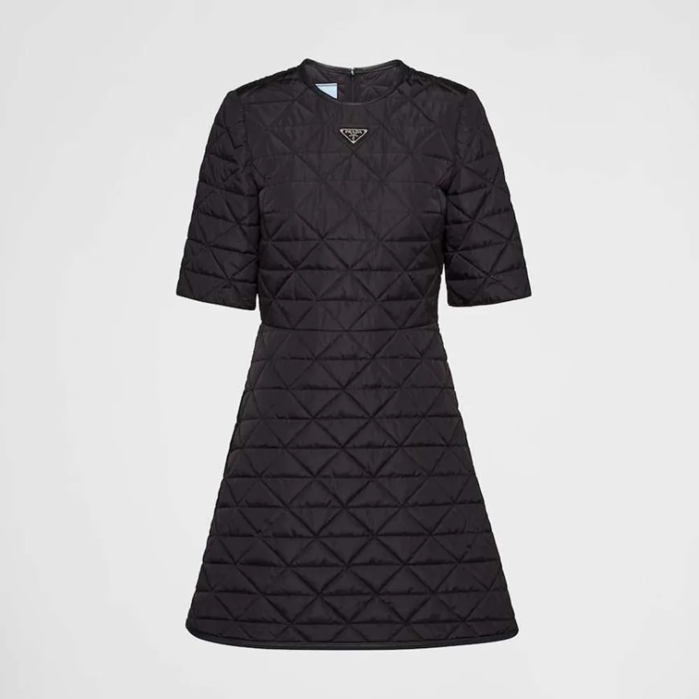 Prada Short-Sleeved Re-Nylon Dress for Women in Black Prada Short-Sleeved Re-Nylon Dress for Women in Black