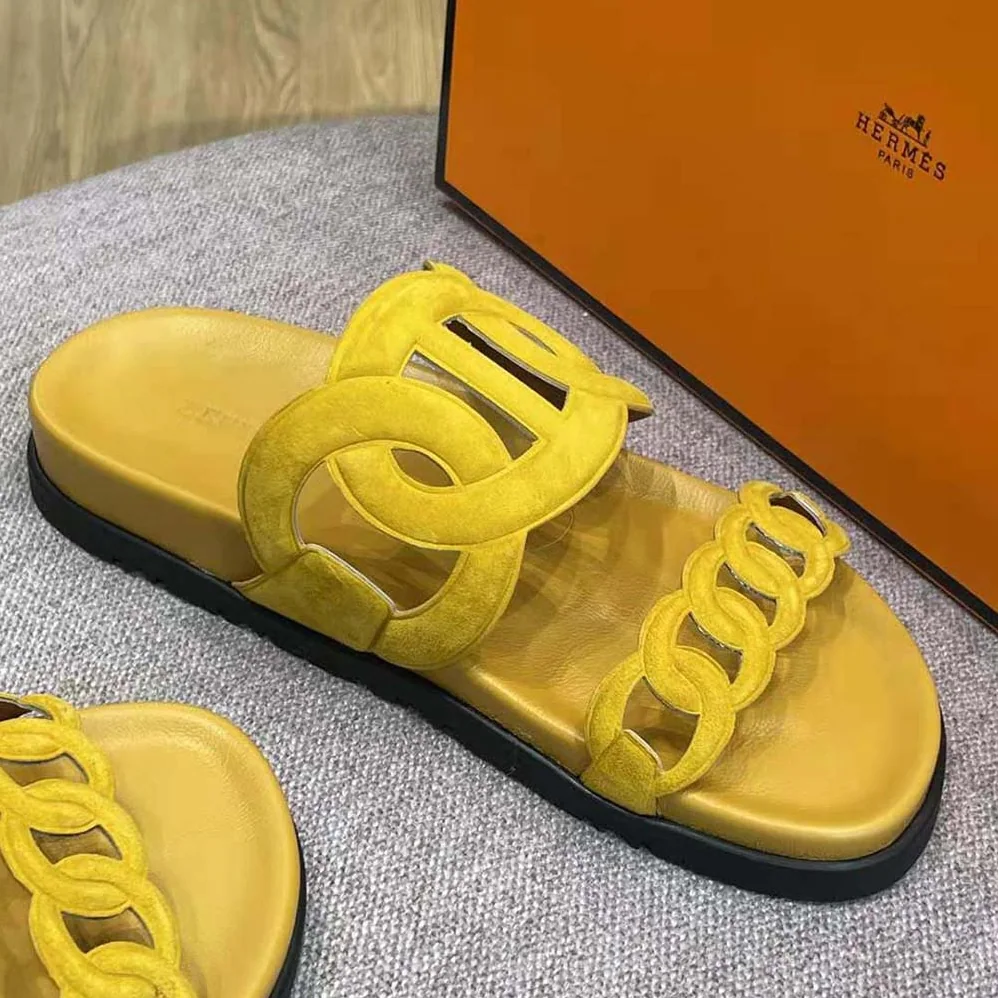 Hermes Extra Sandal in Suede Goatskin for Women in Yellow