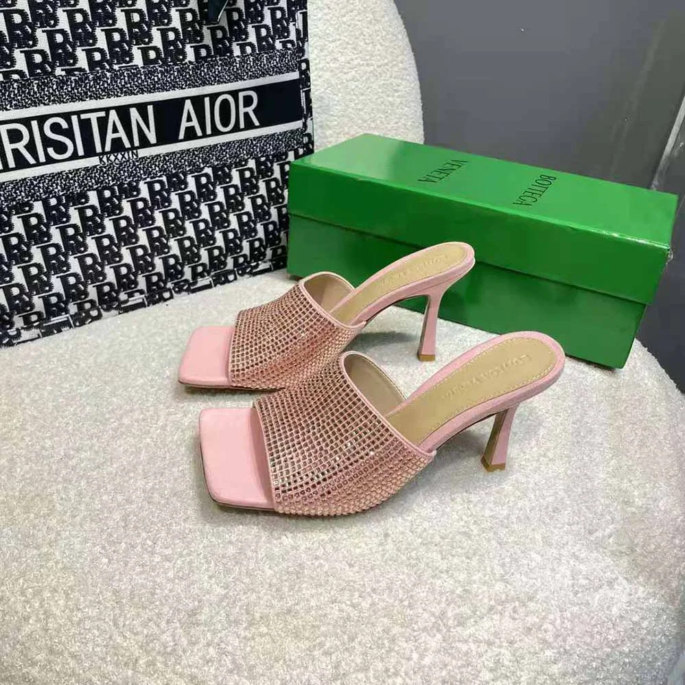 Bottega Veneta Stretch Strass-Embellished Silk Mules for Women in Pink
