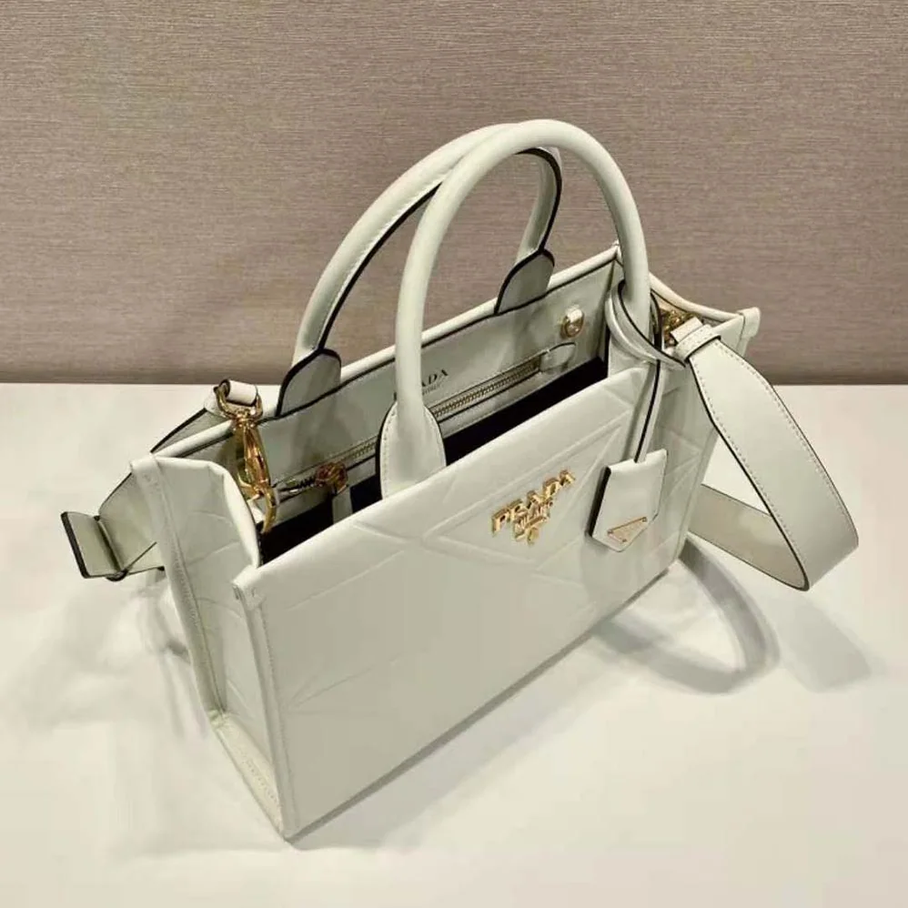Prada Mini Prada Symbole Leather Bag with Stitching for Women in White