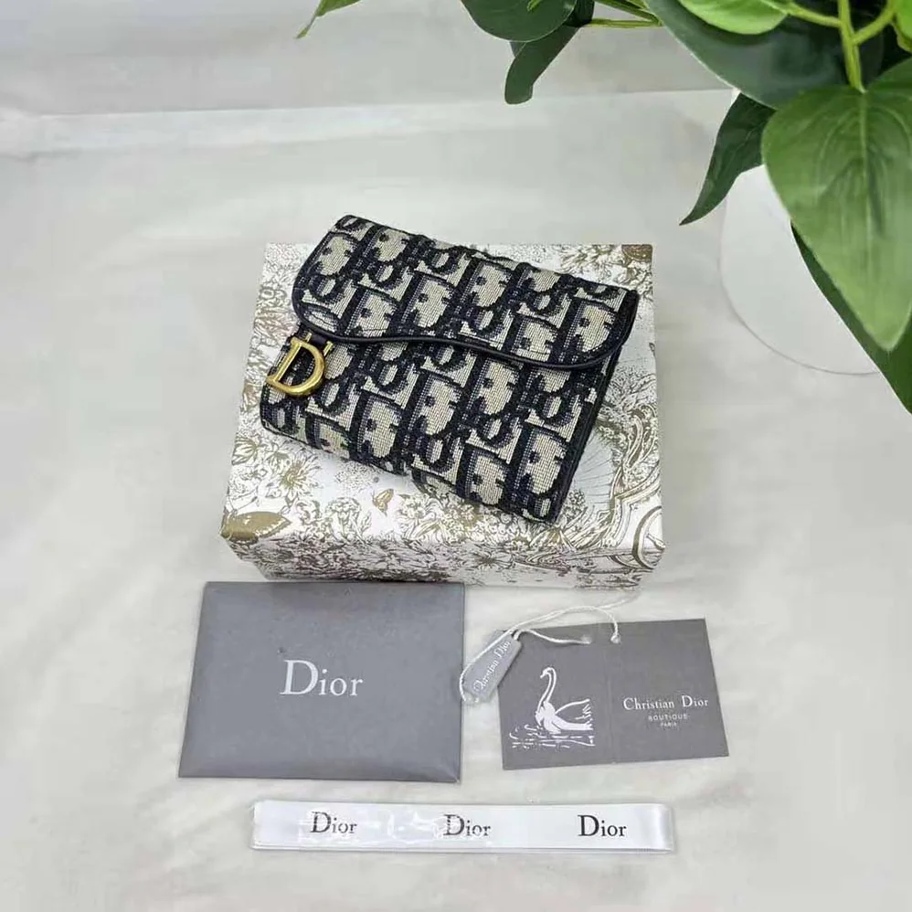 Dior Saddle Lotus Wallet Blue Dior Oblique Jacquard for Women